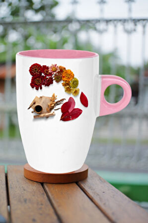 Romantik Sonbahar Baskılı Kupa Bardak Porselen Latte Filtre Kahve Fincanı