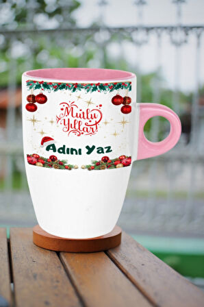 Kişiye Özel Yılbaşı İsim Baskılı Kupa Bardak Porselen Latte Filtre Kahve Fincanı