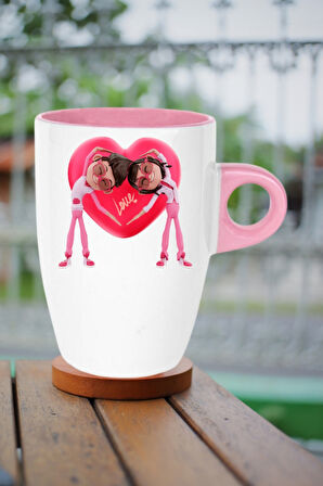 Mutlu Çiftler Love Kalp Baskılı Hediye Kupa Bardak Porselen Latte Filtre Kahve Fincanı
