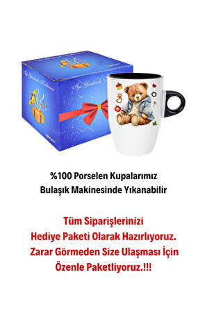 Yeni Yıl Oyuncak Ayı Teddy Bear Baskılı Kupa Bardak Porselen Latte Filtre Kahve Fincanı