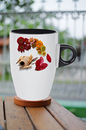 Romantik Sonbahar Baskılı Kupa Bardak Porselen Latte Filtre Kahve Fincanı