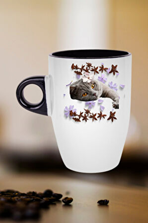 Sevimli Kedi Baskılı Kupa Bardak Porselen Latte Filtre Kahve Fincanı