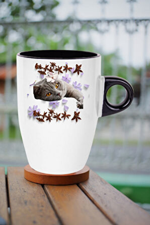Sevimli Kedi Baskılı Kupa Bardak Porselen Latte Filtre Kahve Fincanı
