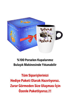 Sevimli Kedi Baskılı Kupa Bardak Porselen Latte Filtre Kahve Fincanı