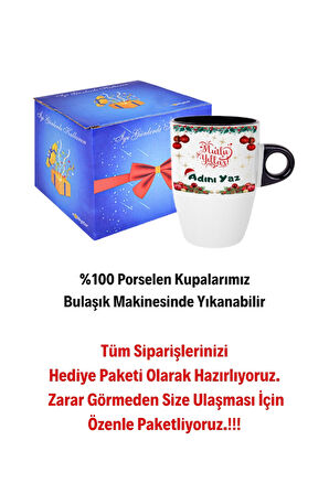 Kişiye Özel Yılbaşı İsim Baskılı Kupa Bardak Porselen Latte Filtre Kahve Fincanı