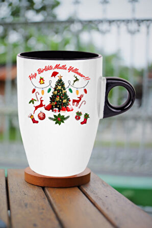 Yılbaşı Mutlu Yıllar Baskılı Kupa Bardak Porselen Latte Filtre Kahve Fincanı