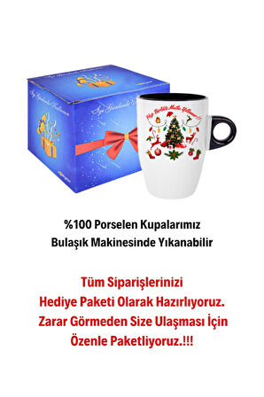 Yılbaşı Mutlu Yıllar Baskılı Kupa Bardak Porselen Latte Filtre Kahve Fincanı