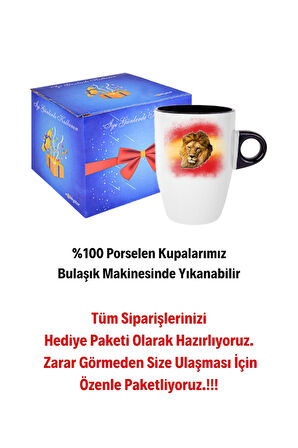Taraftar Sarı Kırmızı Arslan Baskılı Kupa Bardak Porselen Latte Filtre Kahve Fincanı