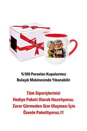 Yaşlı Çift Ömür Boyu Baskılı Hediye İçi Kırmızı Lüx Kupa Bardak Porselen Çay Kahve Fincanı