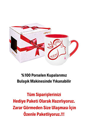8 Mart Kadınlar Günü Hediyesi İçi Kırmızı Lüx Kupa Bardak Porselen Çay Kahve Fincanı-1