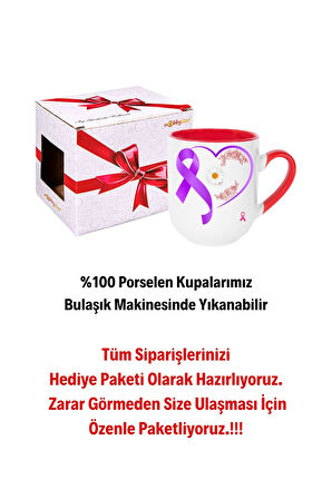 8 Mart Kadınlar Günü Hediyesi İçi Kırmızı Lüx Kupa Bardak Porselen Çay Kahve Fincanı-3