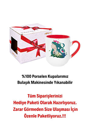 8 Mart Kadınlar Günü Hediyesi İçi Kırmızı Lüx Kupa Bardak Porselen Çay Kahve Fincanı-4