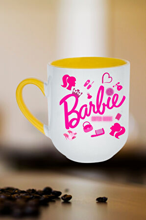 Enter Mode Barbie Baskılı İçi Sarı Lüx Kupa Bardak Porselen Çay Kahve Fincanı