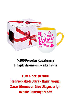 Enter Mode Barbie Baskılı İçi Sarı Lüx Kupa Bardak Porselen Çay Kahve Fincanı