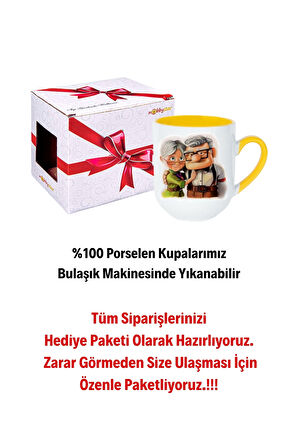 Yaşlı Çift Ömür Boyu Baskılı Hediye İçi Sarı Lüx Kupa Bardak Porselen Çay Kahve Fincanı