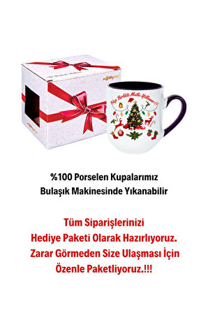 Yılbaşı Mutlu Yıllar Baskılı İçi Siyah Lüx Kupa Bardak Porselen Çay Kahve Fincanı