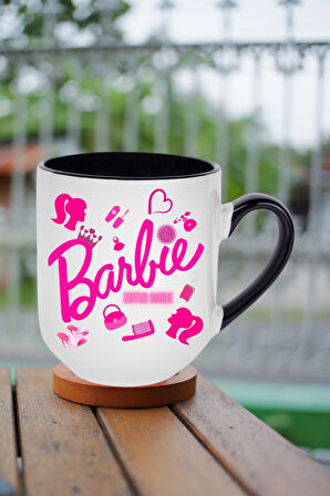 Enter Mode Barbie Baskılı İçi Siyah Lüx Kupa Bardak Porselen Çay Kahve Fincanı