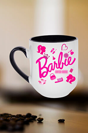 Enter Mode Barbie Baskılı İçi Siyah Lüx Kupa Bardak Porselen Çay Kahve Fincanı