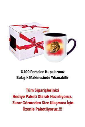 Taraftar Sarı Kırmızı Arslan Baskılı İçi Siyah Lüx Kupa Bardak Porselen Çay Kahve Fincanı
