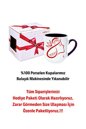 8 Mart Kadınlar Günü Hediyesi İçi Siyah Lüx Kupa Bardak Porselen Çay Kahve Fincanı-1