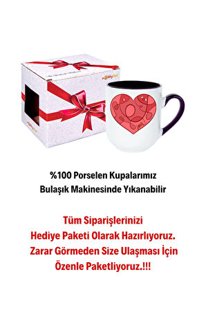 Love Kalp Baskılı İçi Siyah Lüx Kupa Bardak Porselen Çay Kahve Fincanı