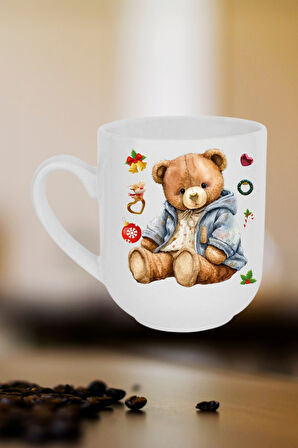 Yeni Yıl Oyuncak Ayı Teddy Bear Baskılı Lüx Kupa Bardak Porselen Çay Kahve Fincanı