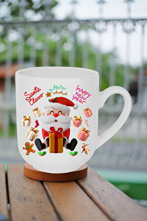 Noel Baba Happy Christmas Baskılı Lüx Kupa Bardak Porselen Çay Kahve Fincanı