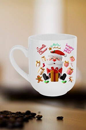 Noel Baba Happy Christmas Baskılı Lüx Kupa Bardak Porselen Çay Kahve Fincanı