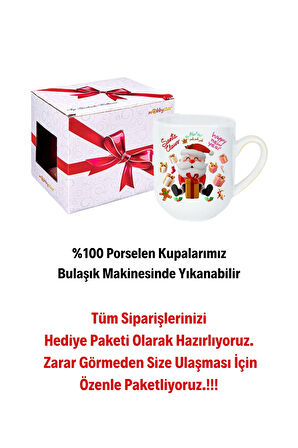 Noel Baba Happy Christmas Baskılı Lüx Kupa Bardak Porselen Çay Kahve Fincanı