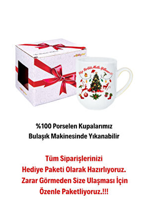 Yılbaşı Mutlu Yıllar Baskılı Lüx Kupa Bardak Porselen Çay Kahve Fincanı