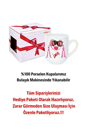 Mutlu Çiftler Love Baskılı Hediye Lüx Kupa Bardak Porselen Çay Kahve Fincanı