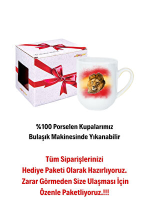 Taraftar Sarı Kırmızı Arslan Baskılı Lüx Kupa Bardak Porselen Çay Kahve Fincanı