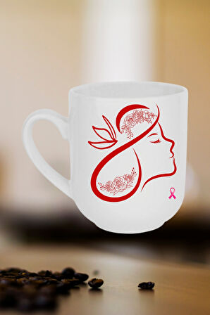 8 Mart Kadınlar Günü Hediyesi İçi Beyaz Lüx Kupa Bardak Porselen Çay Kahve Fincanı-1