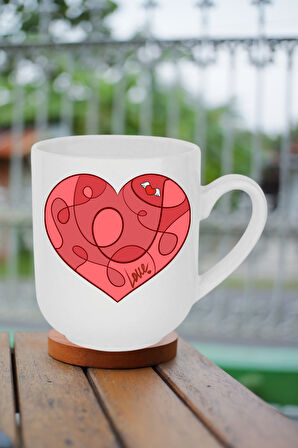 Love Kalp Baskılı İçi Beyaz Lüx Kupa Bardak Porselen Çay Kahve Fincanı