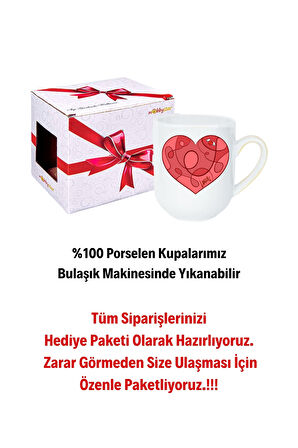 Love Kalp Baskılı İçi Beyaz Lüx Kupa Bardak Porselen Çay Kahve Fincanı