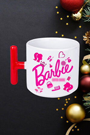 Enter Mode Barbie Baskılı Kırmızı T Saplı Kupa Bardak Porselen Çay Kahve Fincanı