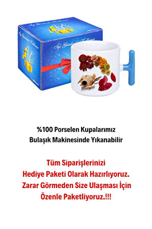 Romantik Sonbahar Baskılı T Saplı Kupa Bardak Porselen Çay Kahve Fincanı