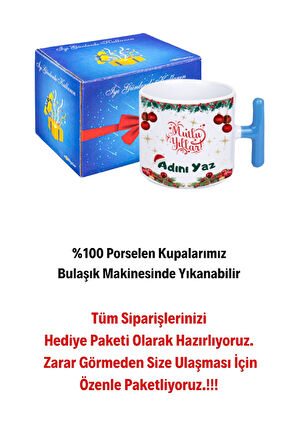 Kişiye Özel Yılbaşı İsim Baskılı T Saplı Kupa Bardak Porselen Çay Kahve Fincanı