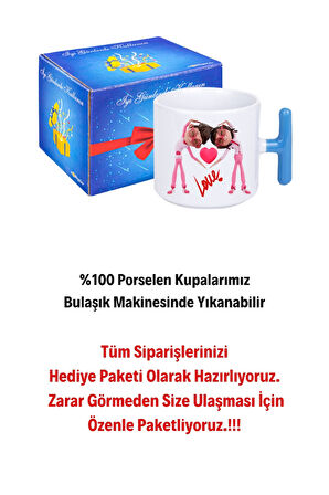 Mutlu Çiftler Love Baskılı Hediye T Saplı Kupa Bardak Porselen Çay Kahve Fincanı