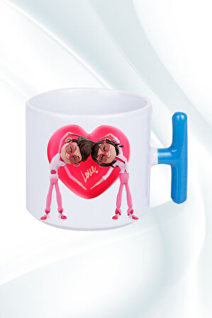 Mutlu Çiftler Love Kalp Baskılı Hediye T Saplı Kupa Bardak Porselen Çay Kahve Fincanı