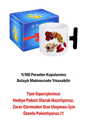 Romantik Sonbahar Baskılı T Saplı Kupa Bardak Porselen Çay Kahve Fincanı