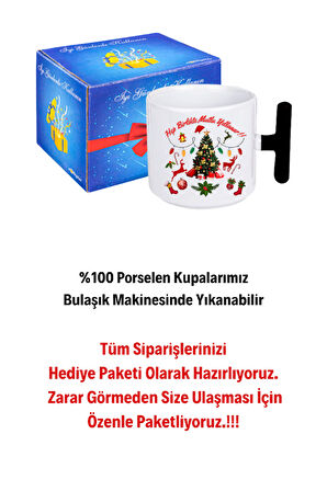 Yılbaşı Mutlu Yıllar Baskılı T Saplı Kupa Bardak Porselen Çay Kahve Fincanı