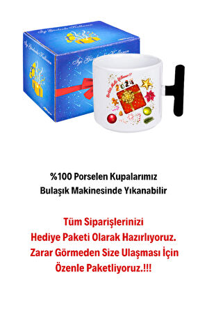 Yılbaşı 2024 Baskılı T Saplı Kupa Bardak Porselen Çay Kahve Fincanı