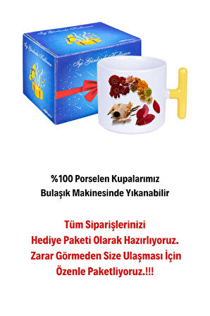 Romantik Sonbahar Baskılı T Saplı Kupa Bardak Porselen Çay Kahve Fincanı