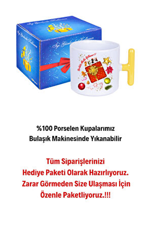 Yılbaşı 2024 Baskılı T Saplı Kupa Bardak Porselen Çay Kahve Fincanı