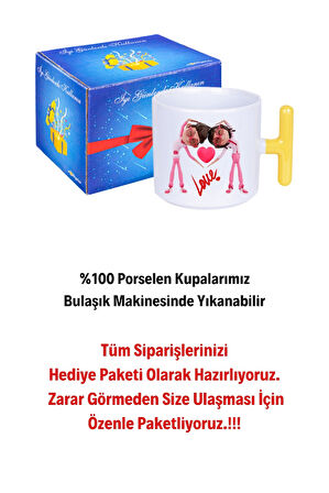 Mutlu Çiftler Love Baskılı Hediye T Saplı Kupa Bardak Porselen Çay Kahve Fincanı