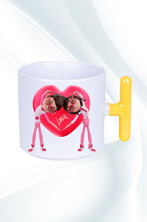 Mutlu Çiftler Love Kalp Baskılı Hediye T Saplı Kupa Bardak Porselen Çay Kahve Fincanı