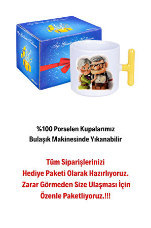 Yaşlı Çift Ömür Boyu Baskılı Hediye T Saplı Kupa Bardak Porselen Çay Kahve Fincanı