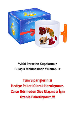 Romantik Sonbahar Baskılı T Saplı Kupa Bardak Porselen Çay Kahve Fincanı