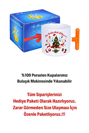 Yılbaşı Mutlu Yıllar Baskılı T Saplı Kupa Bardak Porselen Çay Kahve Fincanı